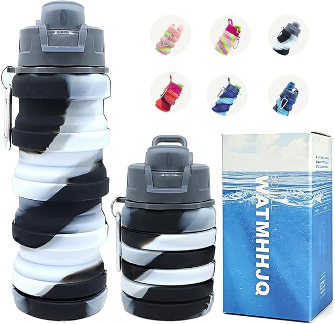 Silicone Collapsible Water Bottles, 16oz Portable Foldable Expandable Water by WATMHHJQ