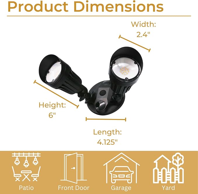 LED Black 2-Light Bullet Flood Light- 3000K Adjustable Dual Head Hardwired - Image 3