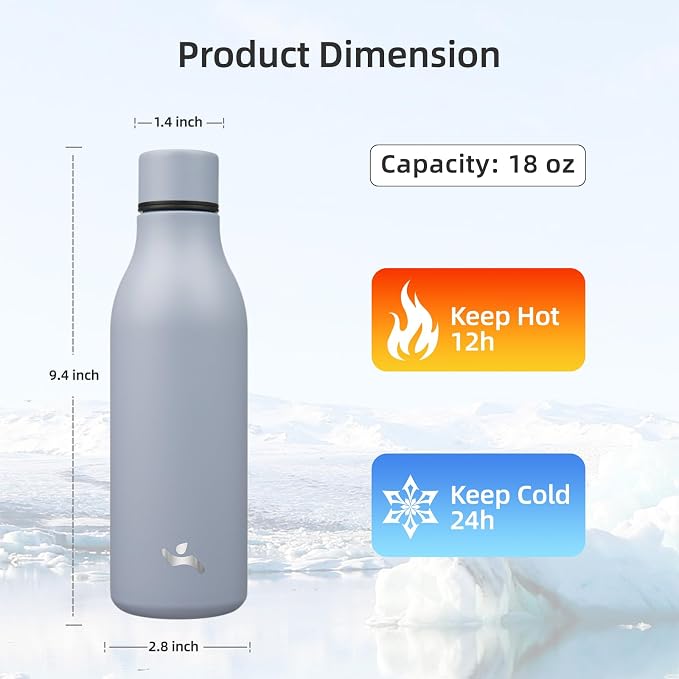 Insulated Water Bottle with Strap, 18 oz Double Wall Stainless Steel Vacuum - Image 2