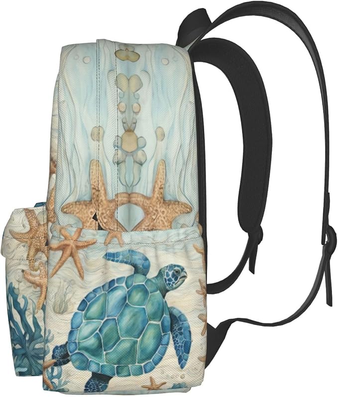 cfpolar 17 Inch Backpack Vintage Sea Turtle Starfish Laptop Bag Shoulder Bag - Image 2