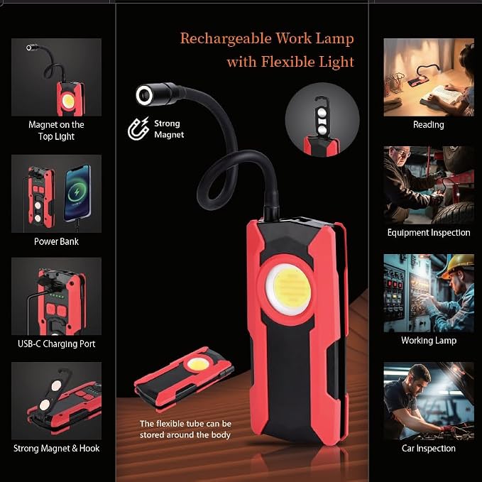 Rechargeable LED Work Light, OTYTY 40W 2000LM Magnetic Work Light Battery - Image 8