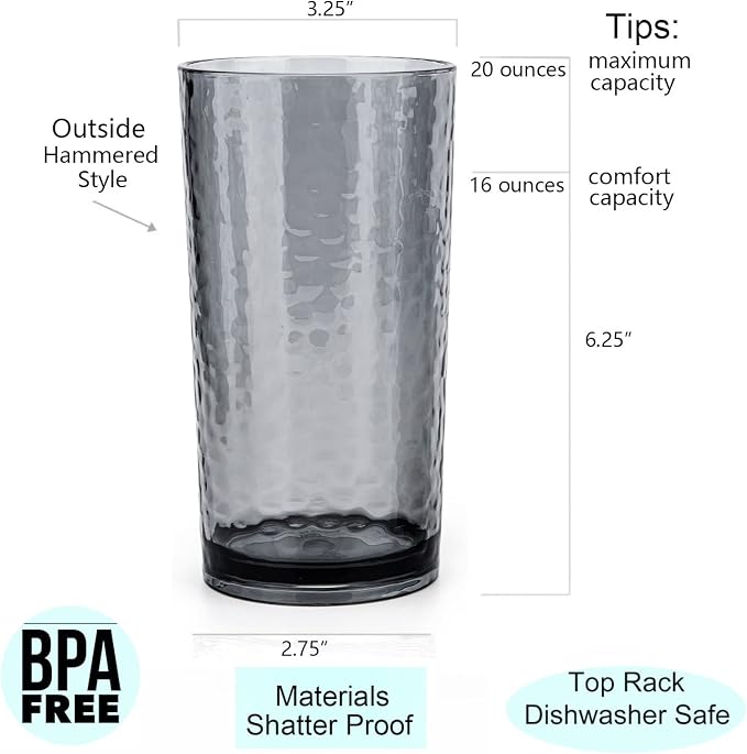 KX-WARE 14-ounce and 20-ounce Acrylic Glasses Plastic Tumbler, Dishwasher Safe - Image 3