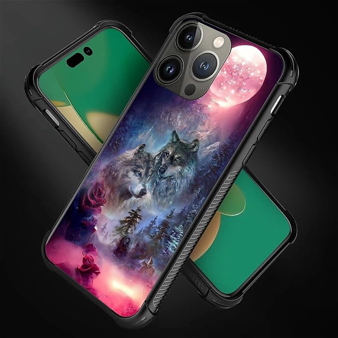 for iPhone 13 Pro Case, Star Two Wolfs Howling Pattern Graphic Design Girl Boy - Image 5