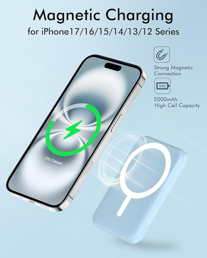podoru for Magsafe Battery Pack, 5000mAh Magnetic Power Bank - Image 3