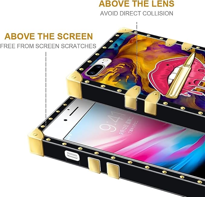 Compatible with iPhone 8 7 SE Case, Cool Corlorful Lip Marble Luxury Golden - Image 7