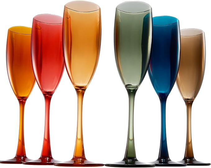 European Style Plastic Acrylic, Champagne Flutes Glasses | Set of 6 | Colored - Image 2