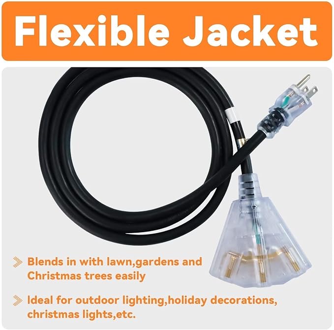 EP 6 Ft 12 Gauge Heavy Duty Extension Cord, 15A 125V 1875W, 3 Outlet - Image 6