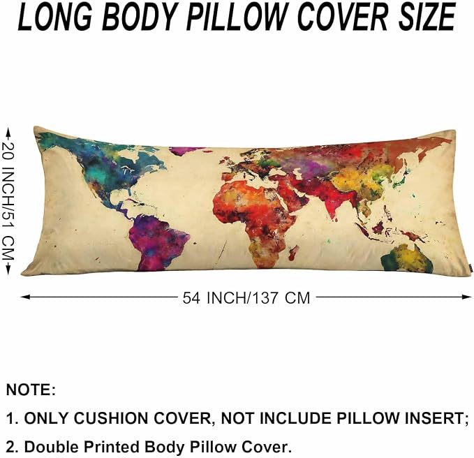 World Map Body Pillow Pillowcase, Retro World Map Colorful Body Pillow Cushion - Image 6