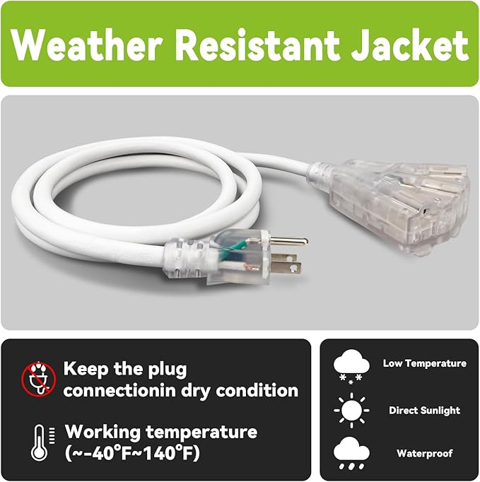 EP 50FT 12 Gauge Heavy Duty Extension Cord, 15A 125V 1875W, 3 Outlet - Image 5
