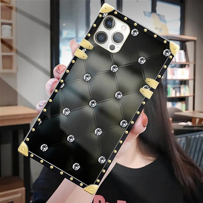 Compatible with iPhone 12 Pro Max Case, Shiny Black Sofa Crystal Luxury Golden - Image 7