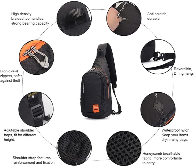 Peicees Small Sling Backpack Waterproof Unisex Shoulder Bag Chest Crossbody - Image 2
