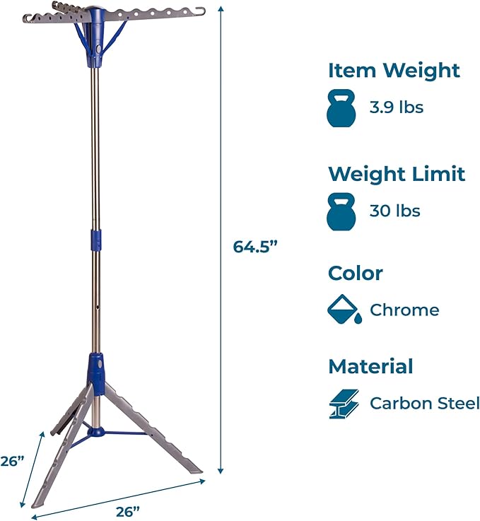 Honey-Can-Do 64-Inch Steel Tripod Clothes Drying Rack, Foldable Collapsible - Image 5