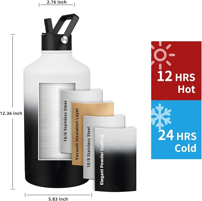 Insulated Water Bottle 128oz, Triple Wall Vacuum Stainless Steel, Leak Proof & - Image 2