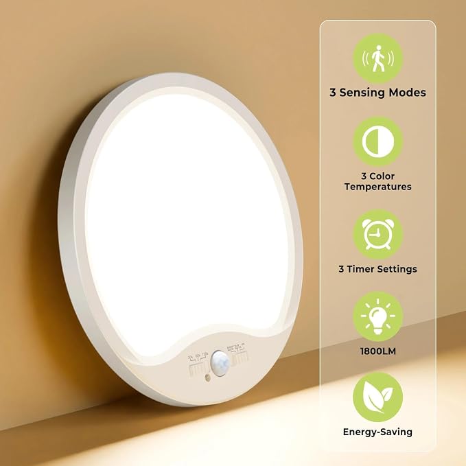 hepside 2 Pack Motion Sensor Ceiling Light Wired, 3000K/4000K/6500K LED Flush - Image 5