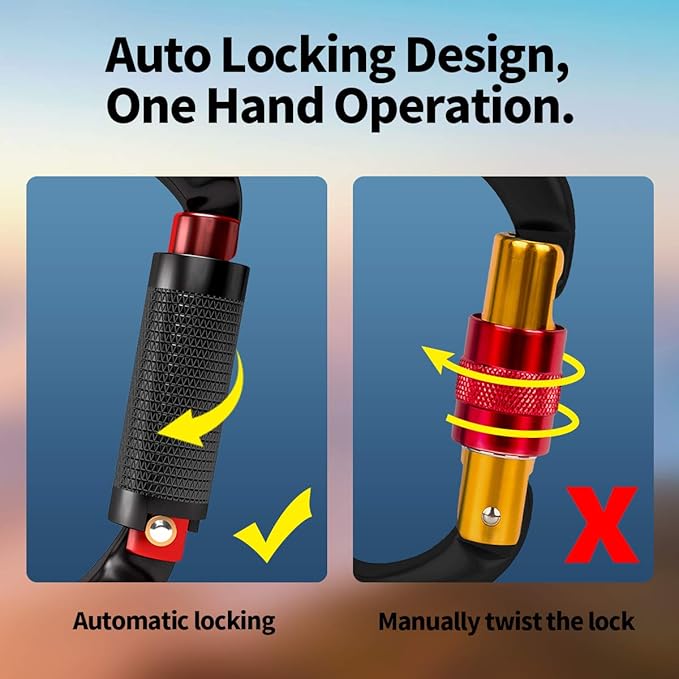 FVW Auto Locking Rock Climbing Carabiner Clips, Professional 25KN Heavy Duty - Image 3