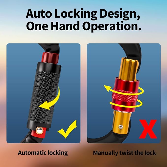FVW Auto Locking Rock Climbing Carabiner Clips, Professional 25KN Heavy Duty - Image 4