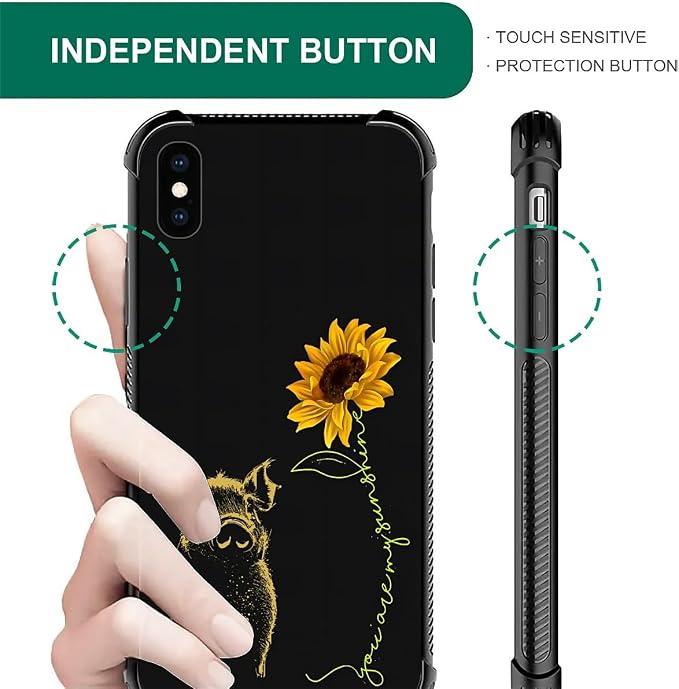 for iPhone Xs Max Case, Pig Sunflower Yellow Sunshine Pattern Graphic Design - Image 5