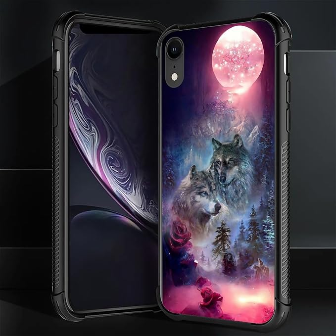 for iPhone XR Case, Star Two Wolfs Howling Pattern Graphic Design Girl Boy Soft - Image 2
