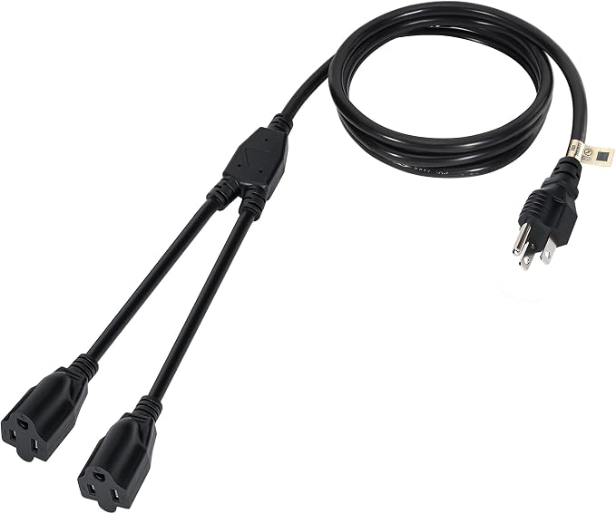 2 Way Power Cord Splitter Cable 15 Ft-3 Prong 1 to 2 Extension Cord-Outlet by Elecan