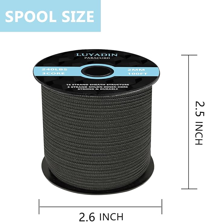 Paracord 240lb - Diameter 2mm Micro Utility Cord -3 Strand Parachute Spool Cord - Image 2