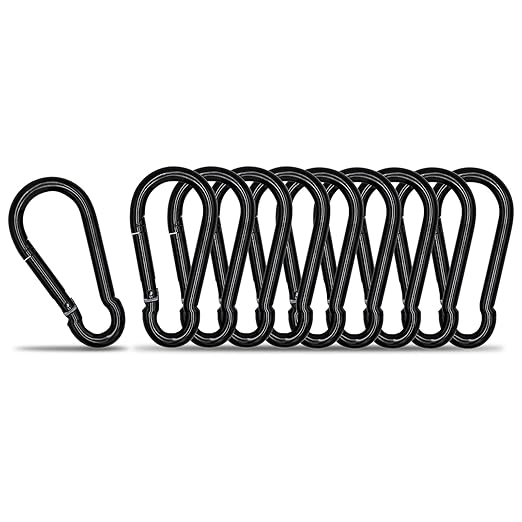 Small Carabiner Clip Hook, 1.57 inch 10 pcs Black Heavy Duty Spring Snap Hook by KINLINK