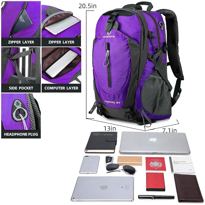 FENGDONG 40L Waterproof Lightweight Outdoor Daypack Hiking, Travel Backpack - Image 2