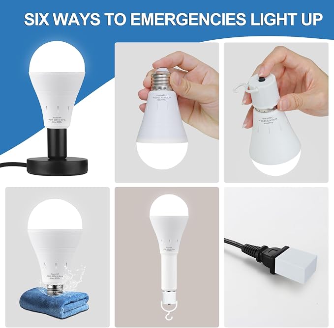 3Pack Rechargeable Emergency Light Bulb, A19 9W Warm White 6000K Self-Charging - Image 8