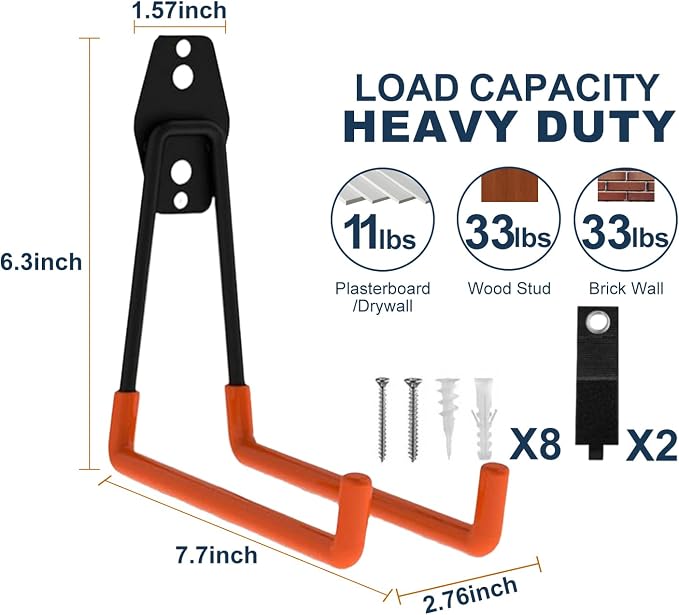 Garage Hooks Heavy Duty, 4 Pack Large Square Steel Garage Storage Hooks - Image 2