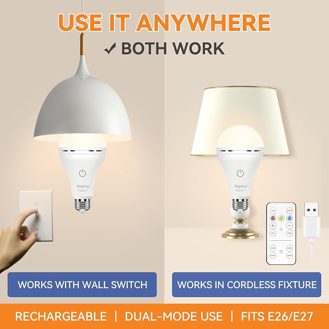 MagixPro Remote Rechargeable Light Bulbs, USB & Socket Charging, 1800mAh Battery - Image 2
