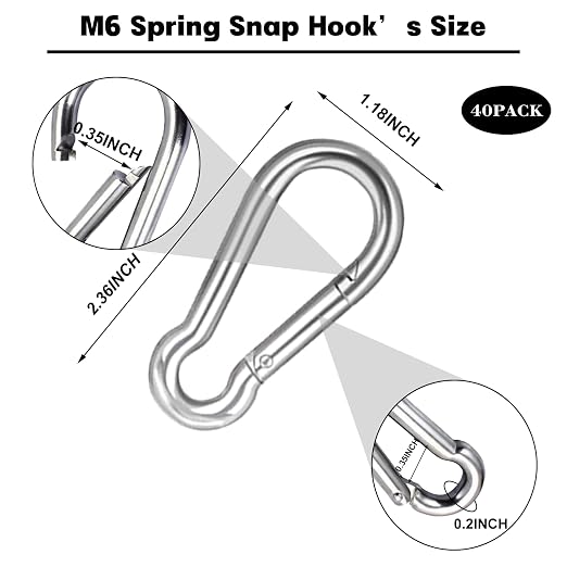 2.36'' Carabiner Clips, 1/4 Inch Heavy Duty Galvanized Steel Spring Snap Hook - Image 2