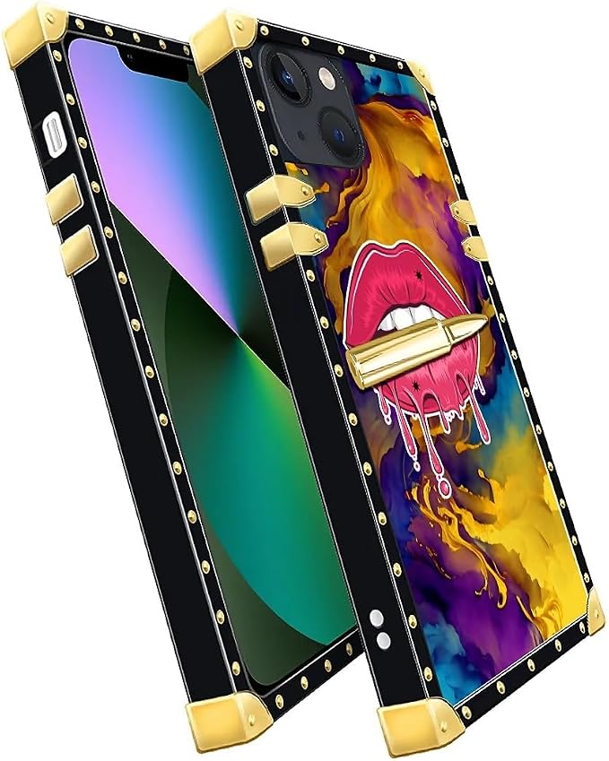 Compatible with iPhone 13 Case, Cool Corlorful Lip Marble Luxury Golden - Image 3