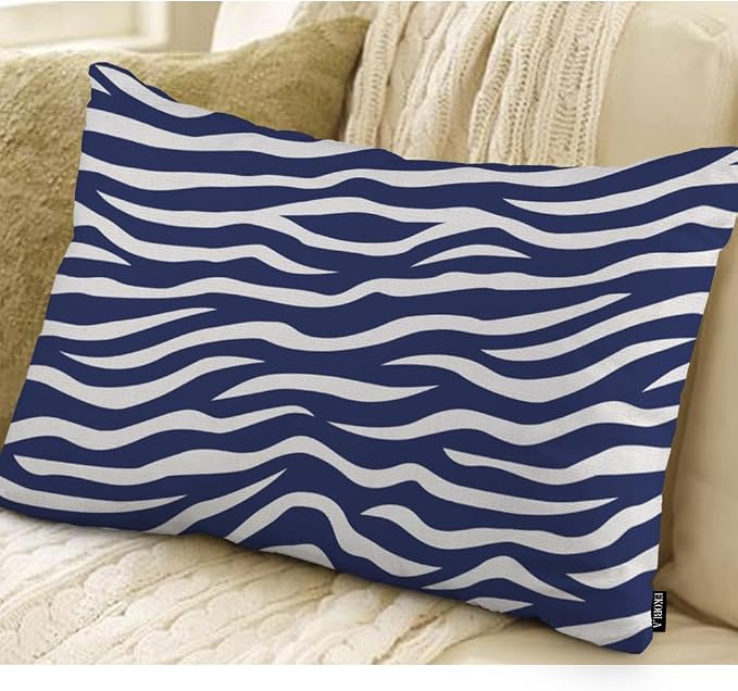 EKOBLA Zebra Stripe 12x20 Pillow Case Distressed Navy Blue White Animal Skin - Image 2