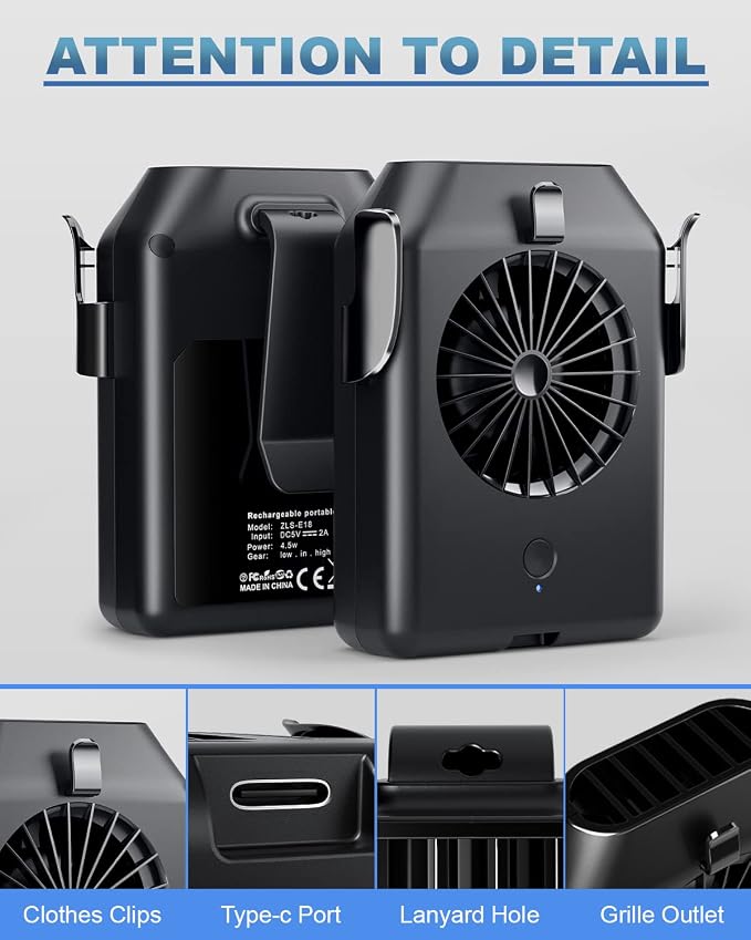 Stsase Portable Fan 10000mAh Rechargeable, Mini Waist Fan - Image 7