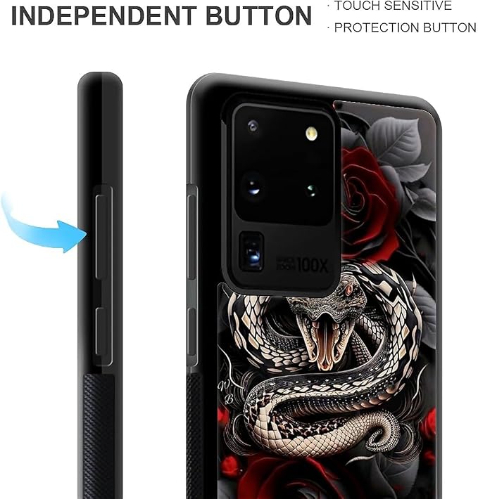 for Samsung Galaxy S20 Ultra Case, Entwined Rose Snake Pattern Graphic Design - Image 4