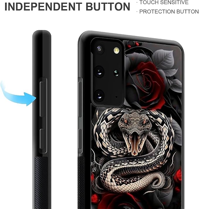 for Samsung Galaxy S20 Plus Case, Entwined Rose Snake Pattern Graphic Design - Image 3