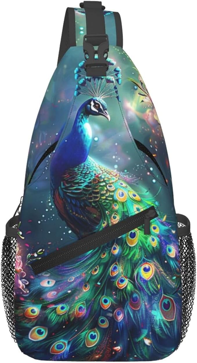 Peacock Sling Bag For Women Men Fashion Backpack Crossbody Beautiful Peacock by Unknown