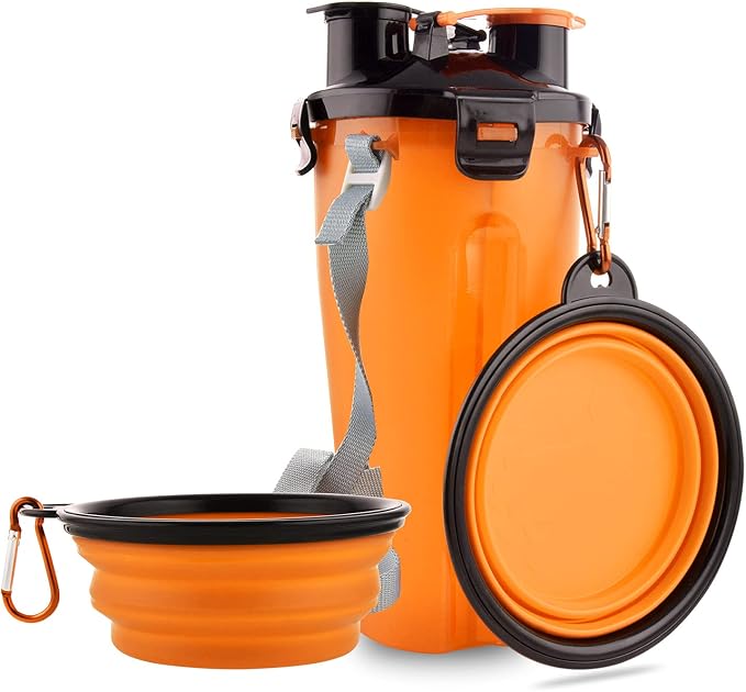 Dog Travel Water Bottle Collapsible Bowls, 2 in 1 Pet Food Container by Guardians