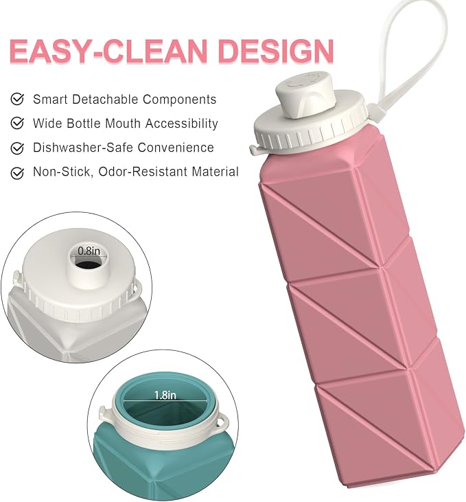 BEAUTAIL Collapsible Water Bottles 20.6oz, Silicone Foldable Portable Travel - Image 3
