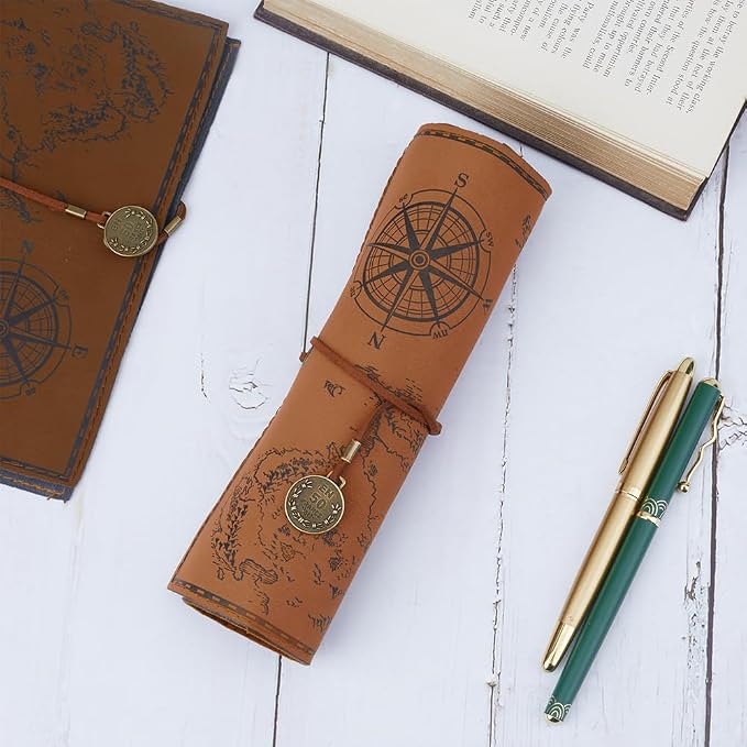 GORGECRAFT PU Leather Pencil Bag Strap Vintage Treasure Map Compass Cover - Image 4