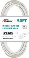 Indoor Outdoor Extension Cord Weatherproof, UL Certified, 16 Gauge 50FT White 3 by HONDERSON