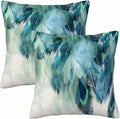 Peacock Feather 18 X 18 Pillow Covers Watercolor Gradient Blue Soft Halo Green by Unknown