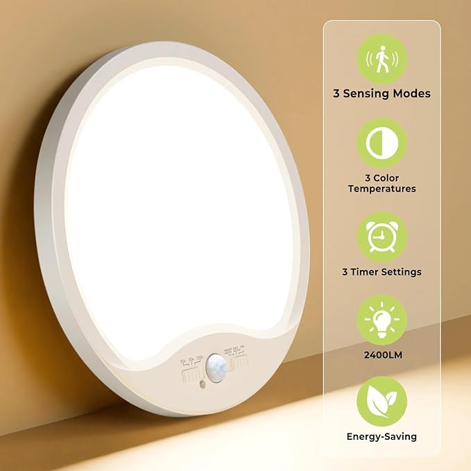 hepside Motion Sensor Ceiling Light Wired, 3000K/4000K/6500K LED Flush Mount - Image 5
