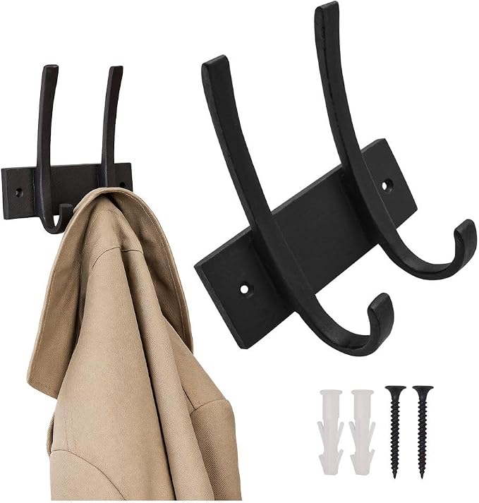 Mystic Colonial Medieval Hand-Forged Iron Double Wall Hook � 1 Pc | Heavy Duty by SaKeGa