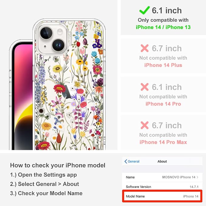 MOSNOVO for iPhone 13/14 Case | Military Grade 6.6ft Drop Tested | Clear - Image 2