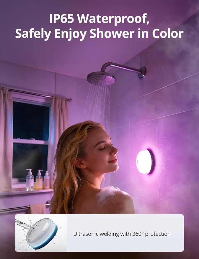 Combuh Rechargeable RGB Ambient Shower Light Waterproof Inside, 15 Color - Image 2