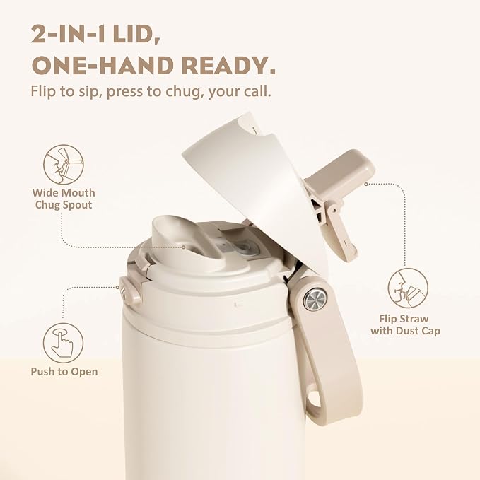 POWCAN 24 oz Insulated Water Bottle: 2-in-1 Push-Button Spout & Quick-Flip Straw - Image 2