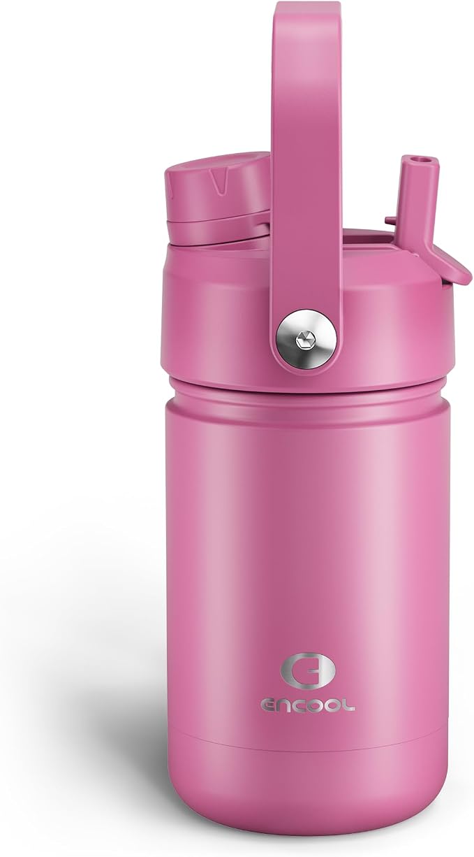 Kids Insulated Water Bottle - 12oz Stainless Steel Water Bottle with Dual Spouts by ENCOOL