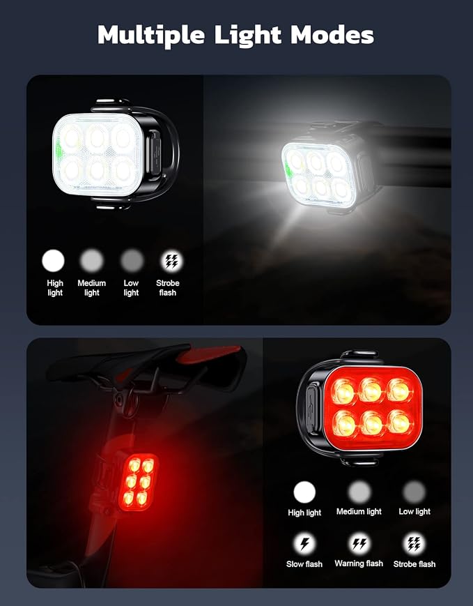 Zewdov Bike Lights for Night Riding, USB Rechargeable Bike Lights Front and Back - Image 4