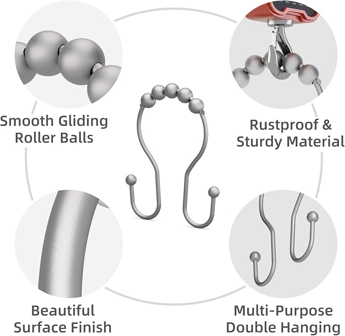 Shower Curtain Hooks Silver, Bathway Shower Curtain Rings Rust Proof, Shower - Image 2