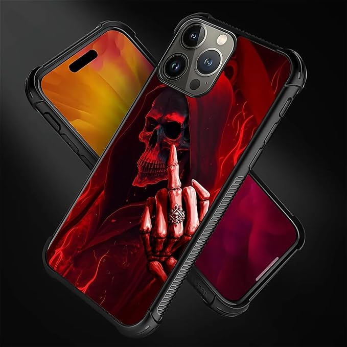 for iPhone 16 Pro Case, Gestures Funny Skull Pattern Graphic Design Girl Boy - Image 4